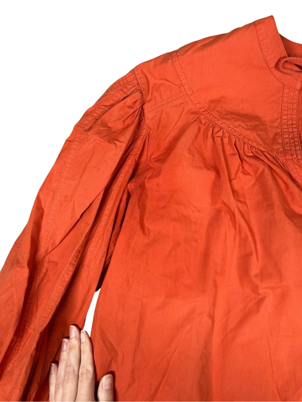 ULLA JOHNSON Delaney Cotton-Poplin Blouse Coral Top Billowing Balloon Sleeve 6